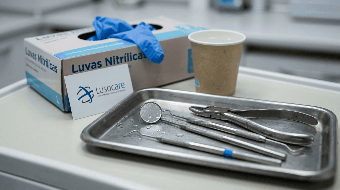 Tabuleiro com material dentário já utilizado