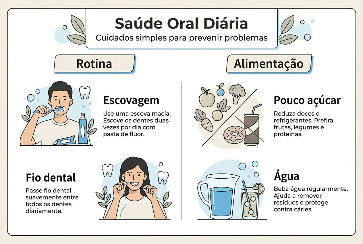 Guia visual com os principais hábitos para manter uma boa saúde oral