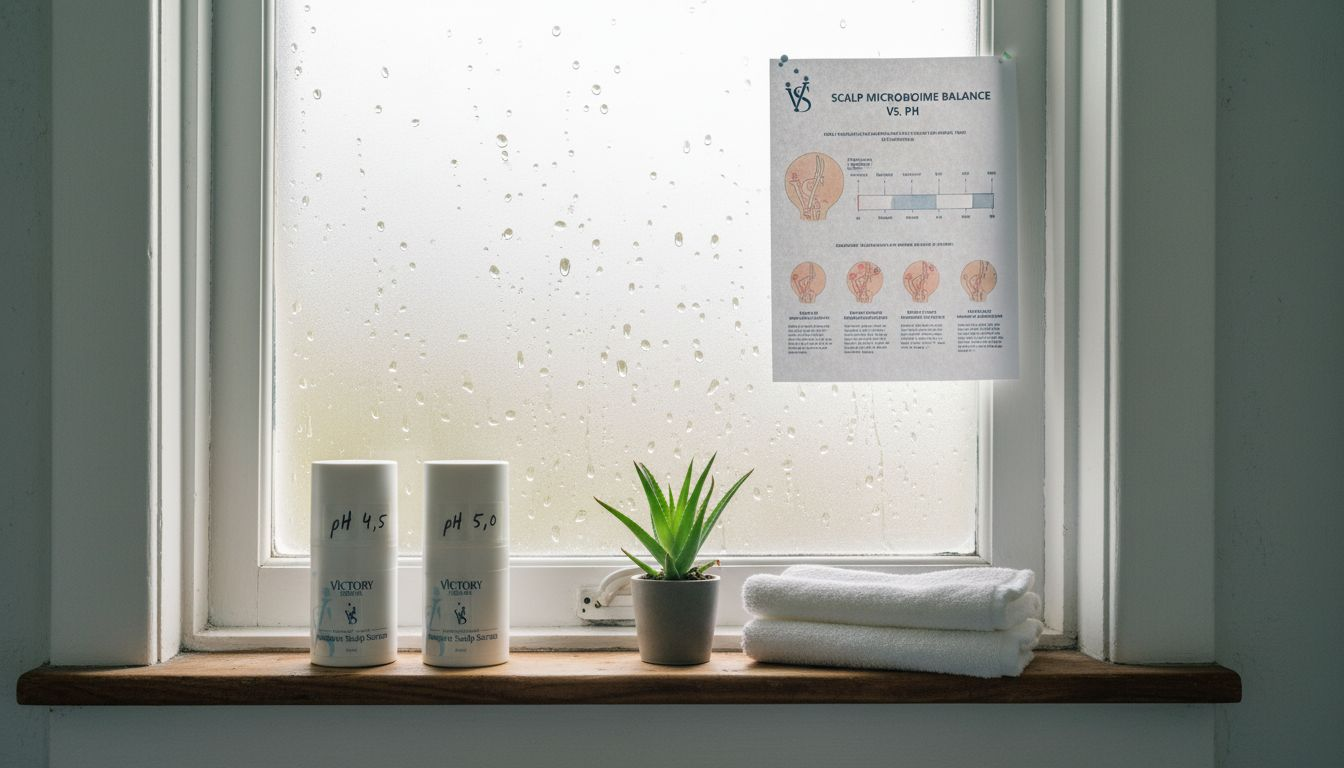 Shampoos with pH labels and microbiome chart