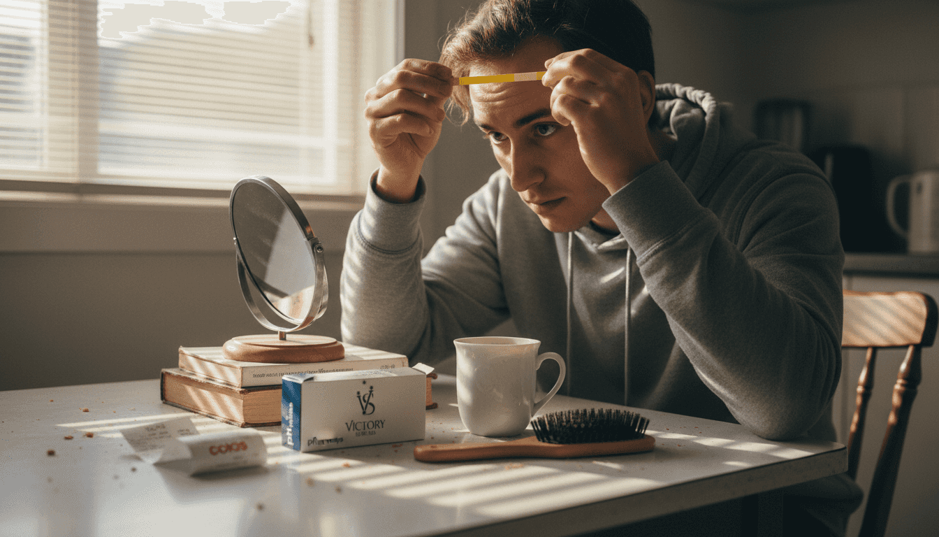 Man checking scalp pH with test strip