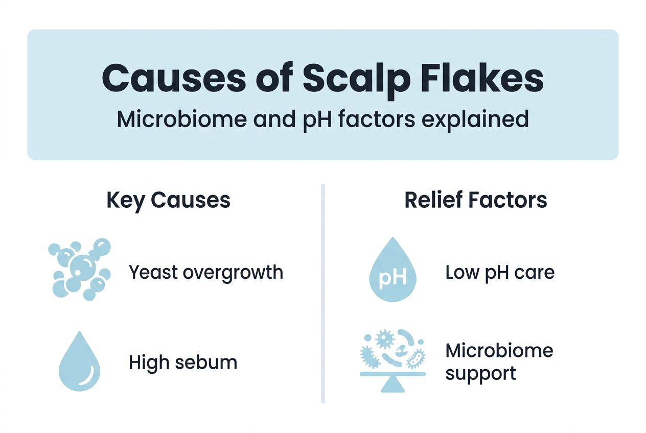Infographic summarizing scalp flakes key causes and relief