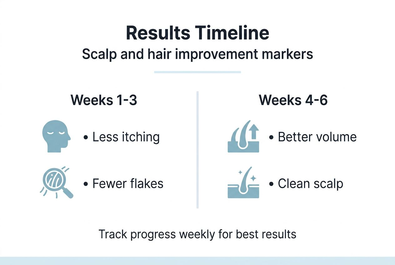 Infographic showing scalp exfoliation progress timeline
