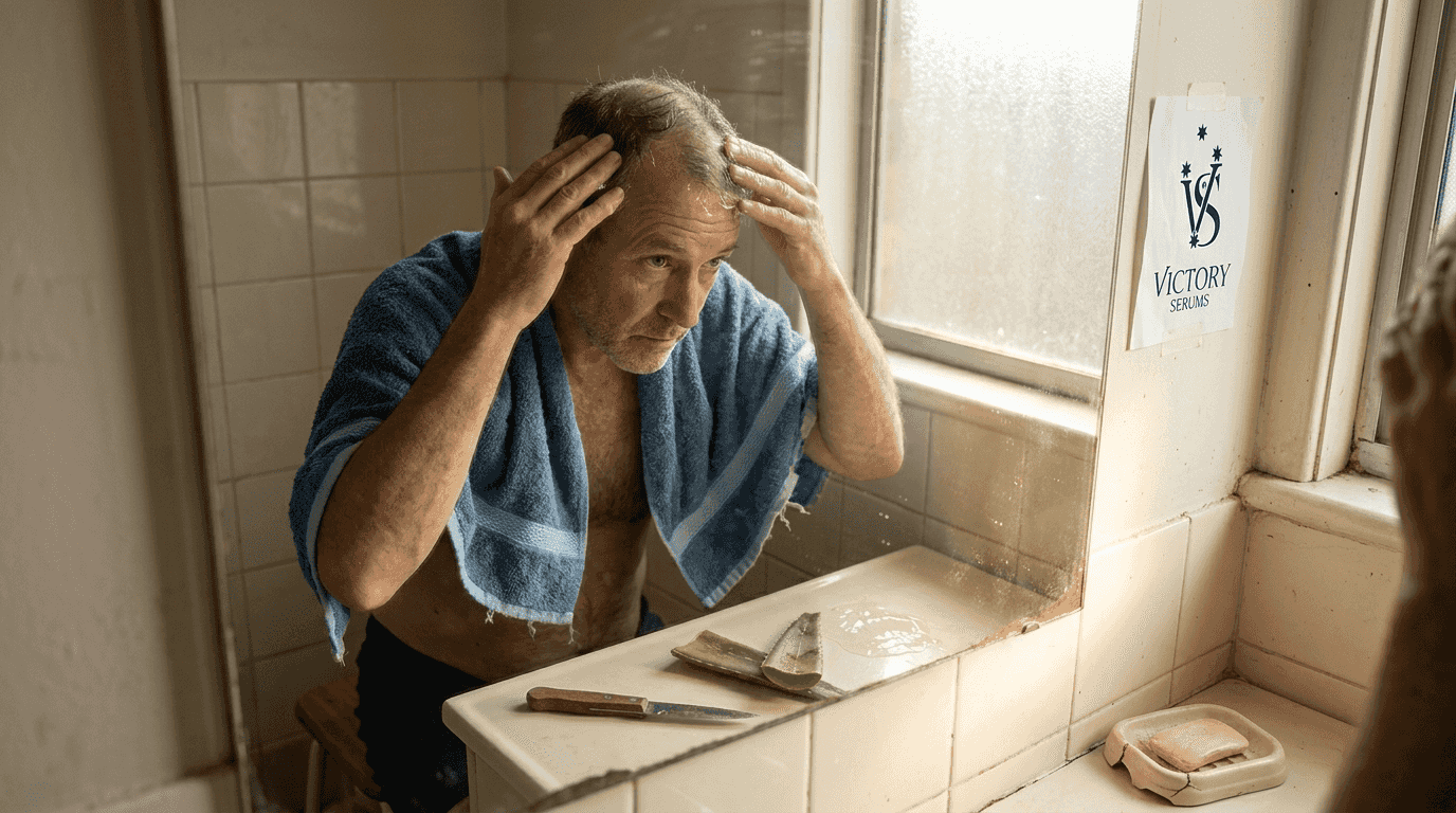 Man applies aloe vera gel in bathroom
