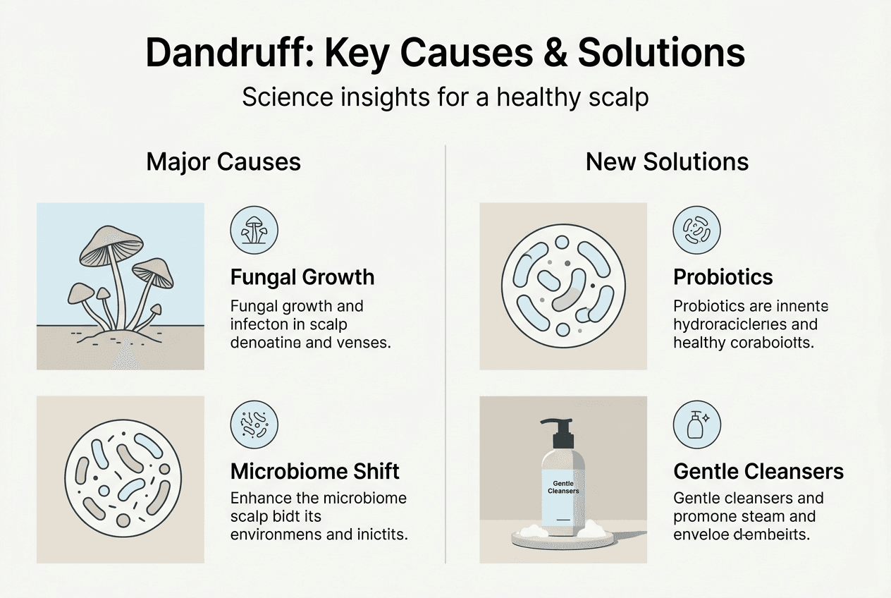 Infographic showing causes and solutions for dandruff