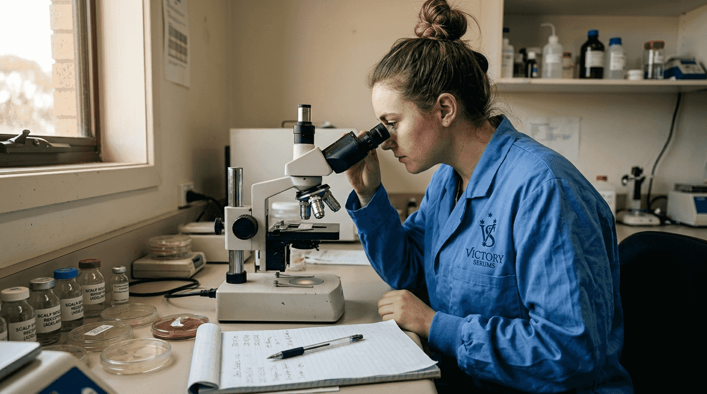 Lab technician analyzing scalp sample microbiome