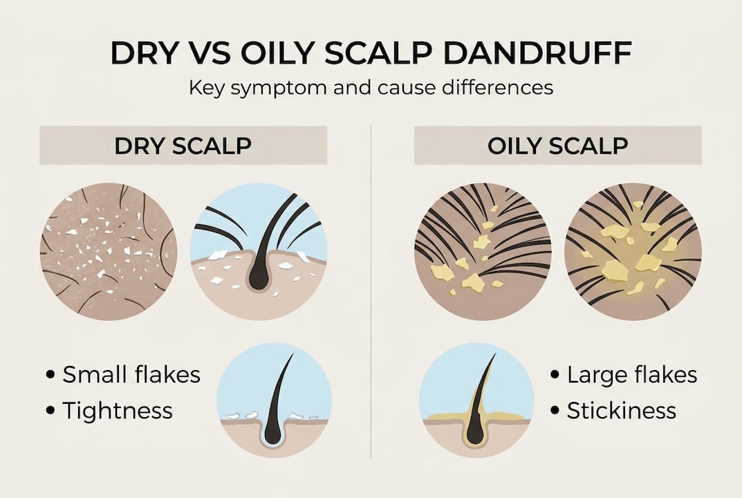 Infographic comparing dry and oily scalp dandruff