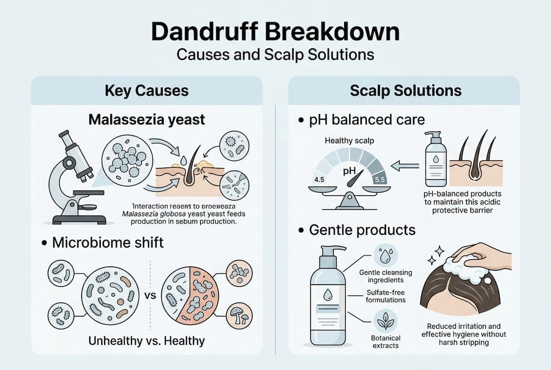 Infographic summarising dandruff causes and treatments