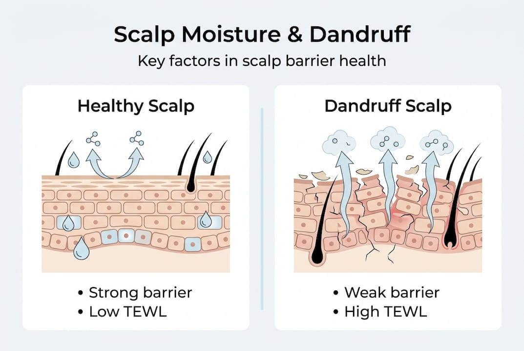 Infographic comparing healthy and dandruff scalp