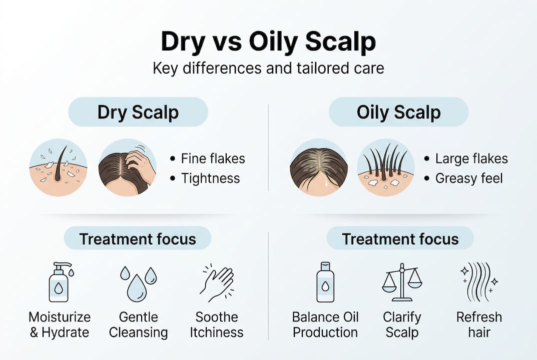 Infographic of dry vs oily scalp features