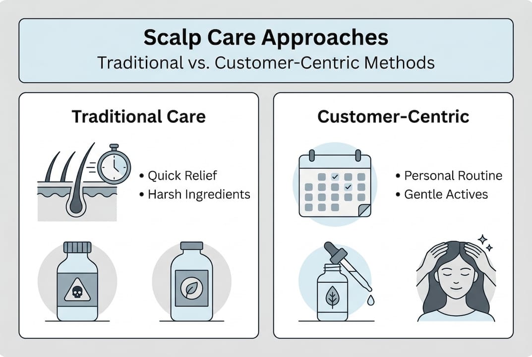 Infographic comparing scalp care approaches