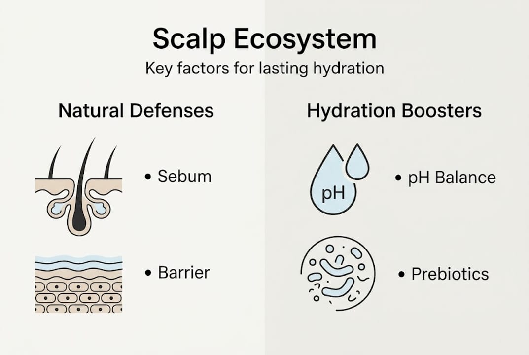 Infographic of scalp ecosystem components and hydration