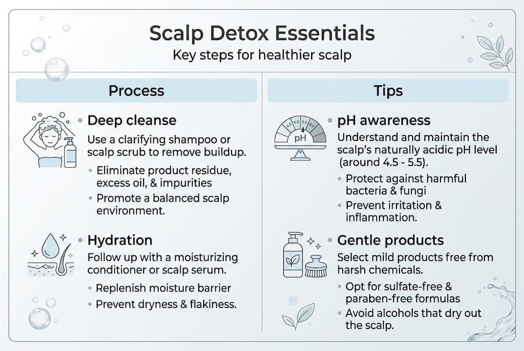 Infographic on scalp detox steps and tips