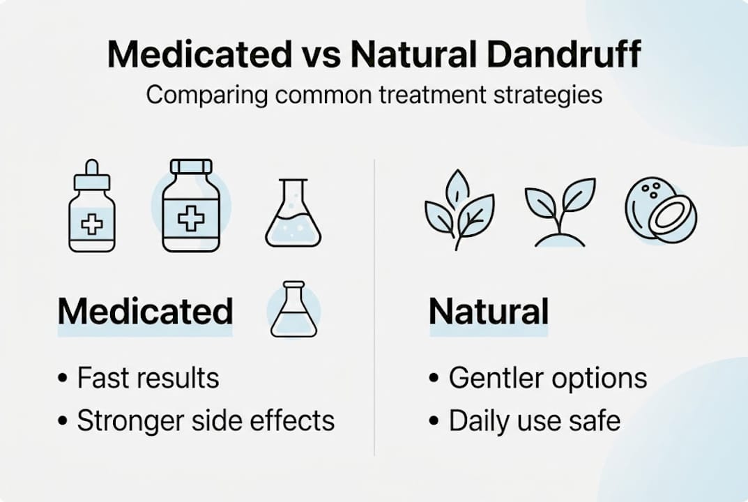 Infographic comparing medicated and natural dandruff options