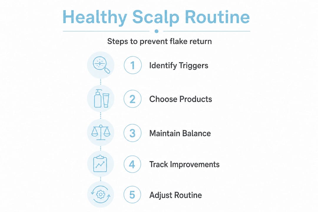 Infographic showing steps to prevent scalp flake recurrence