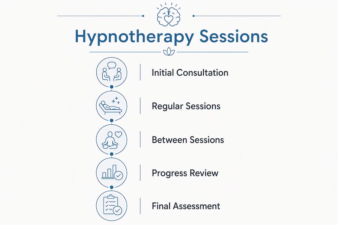 Infographic outlining hypnotherapy session stages