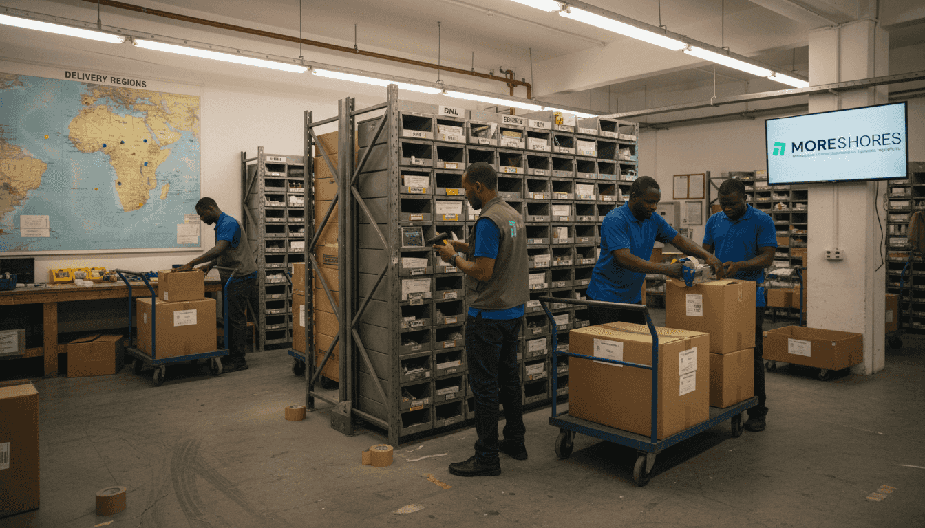 Warehouse team sorting multicourier shipments