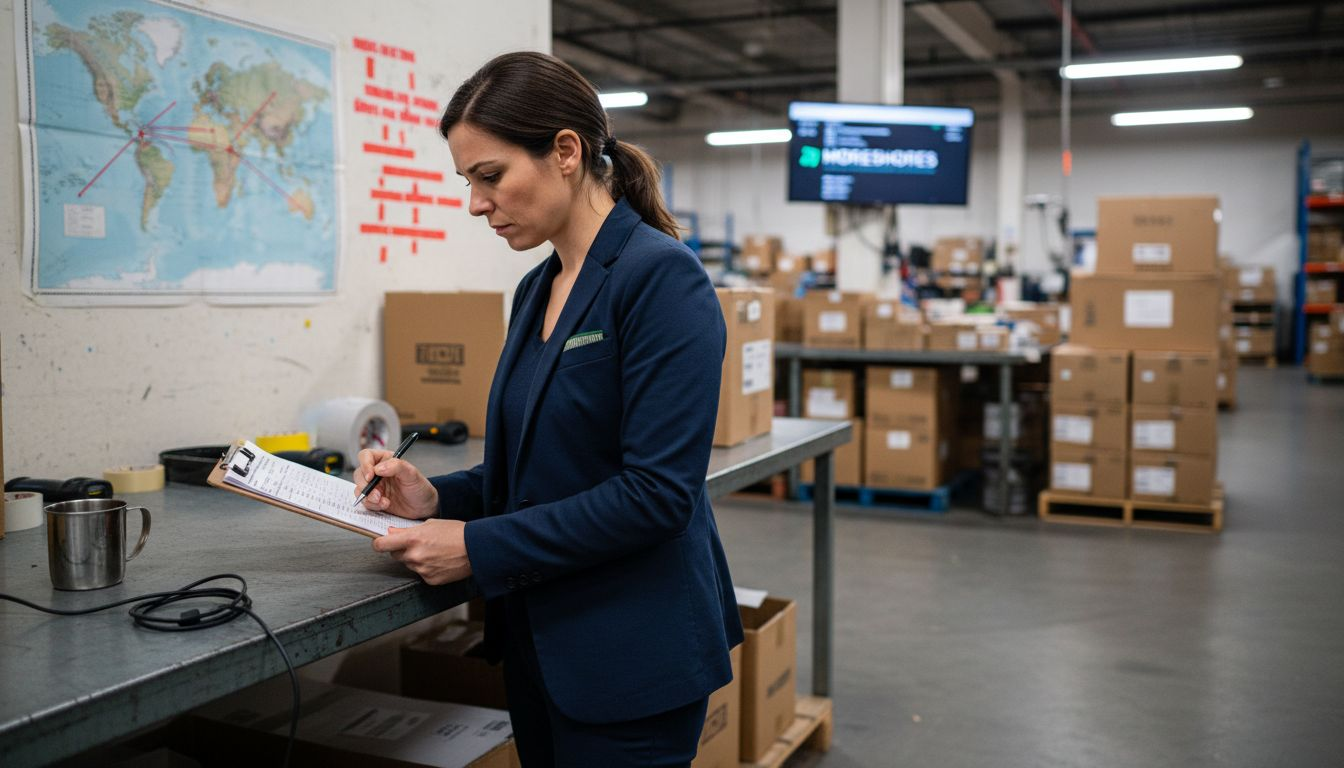 Logistics manager checking international shipping tasks