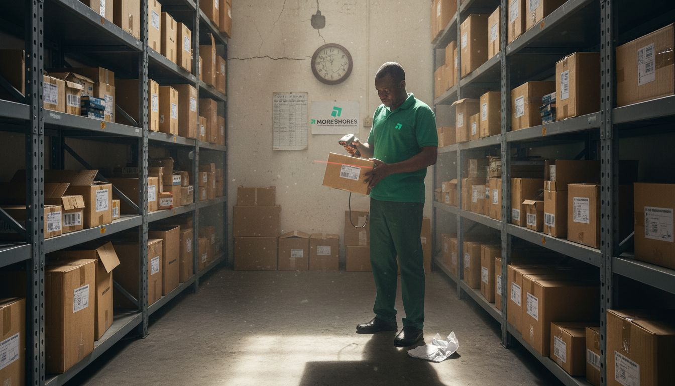 Warehouse worker scanning parcels for online orders