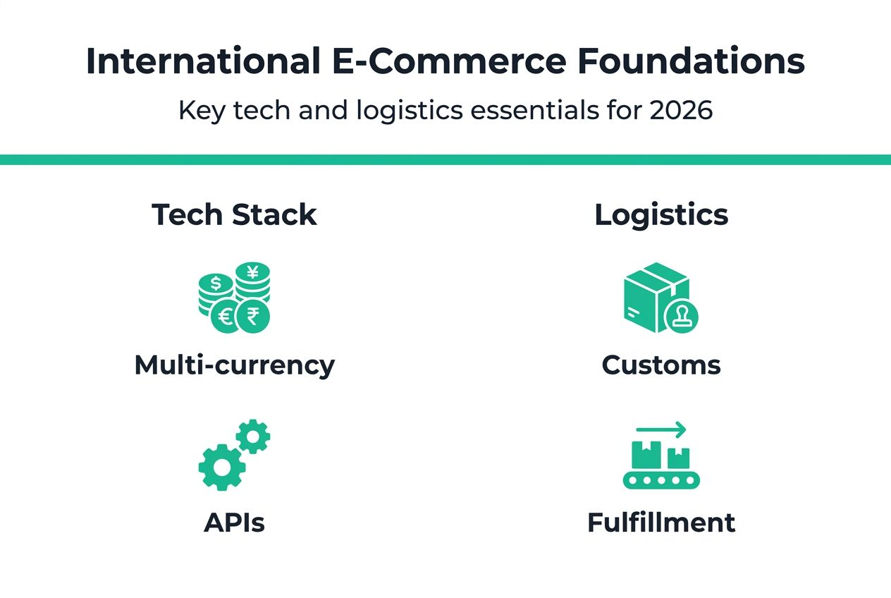 Infographic showing key international e-commerce components