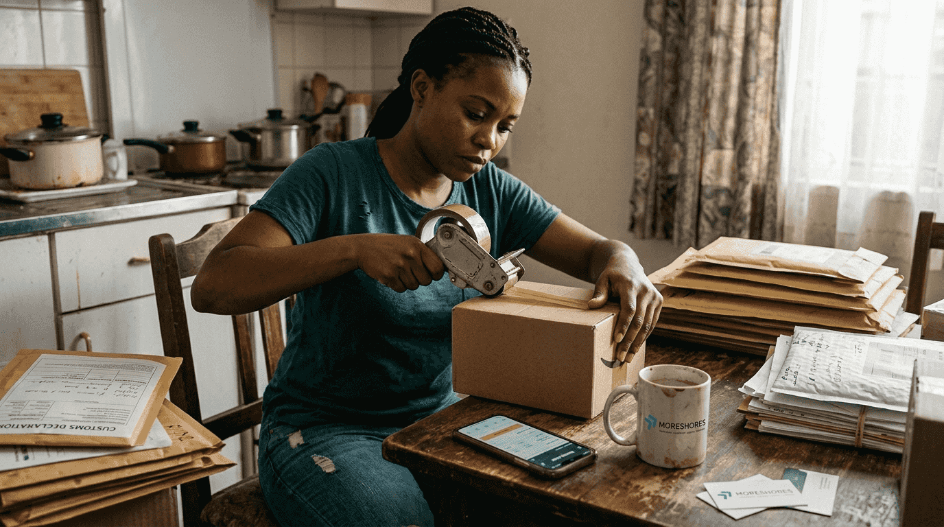 African seller prepares international Amazon shipment