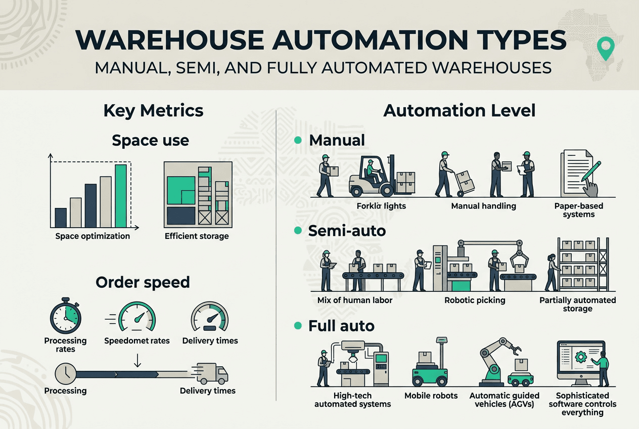 Infographic comparing warehouse automation types