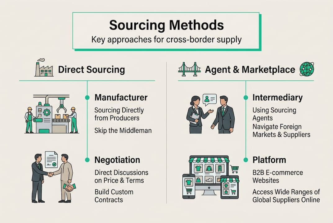 Infographic comparing sourcing methods for e-commerce