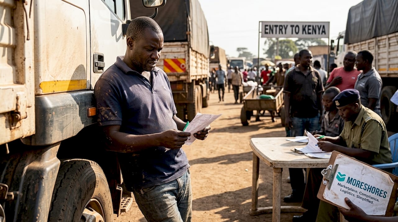 Truck driver at African border checkpoint