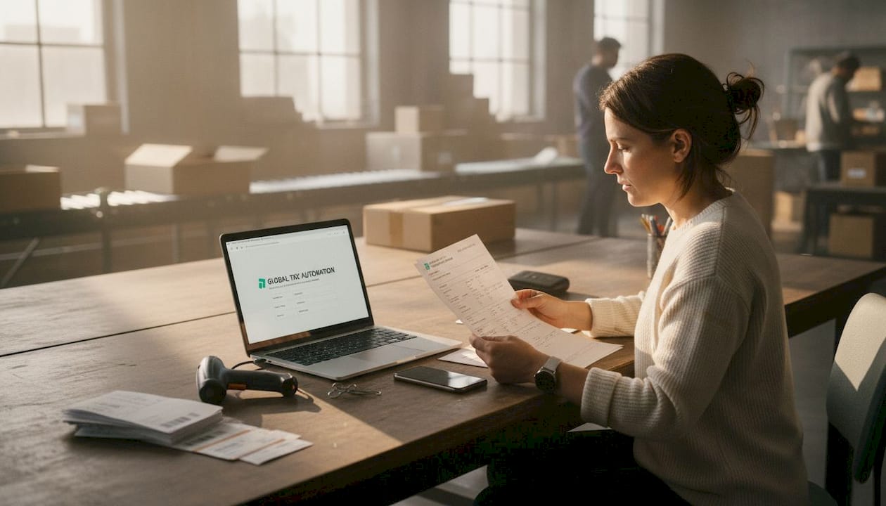 Specialist reviewing customs compliance paperwork