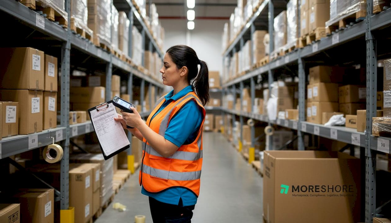 Warehouse supervisor scanning packages in logistics center