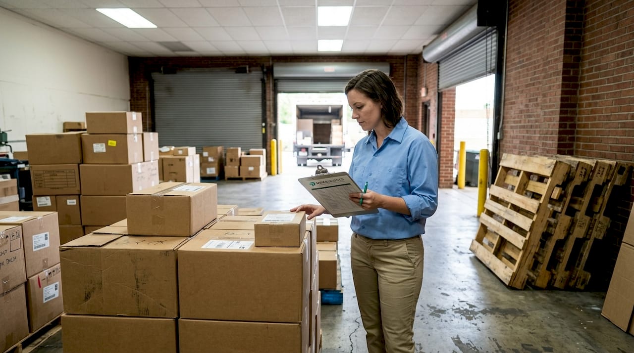 Inspector checks export products in warehouse