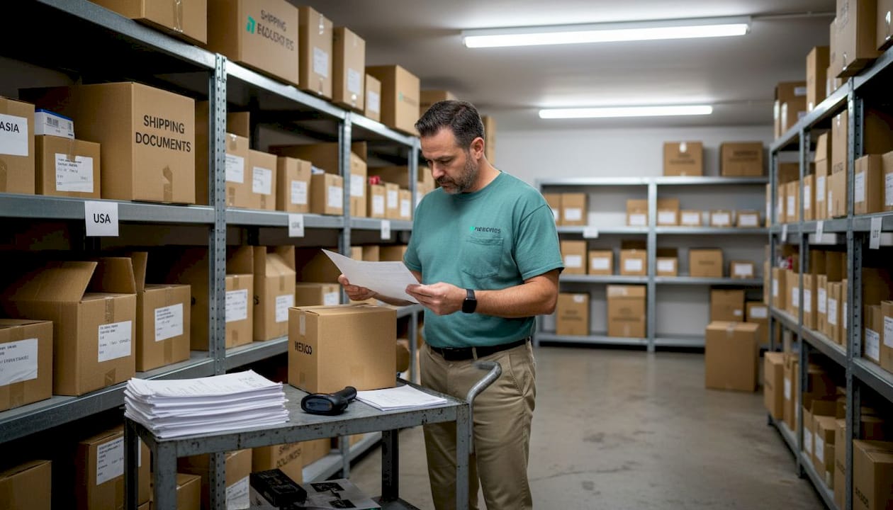 Supervisor checks inventory in African warehouse