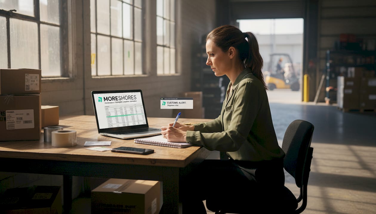 Manager reviews cross-border inventory paperwork