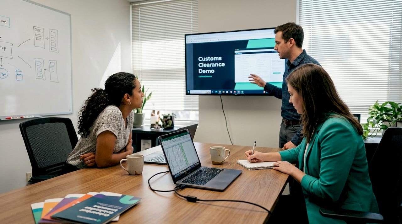 E-commerce team viewing demo presentation