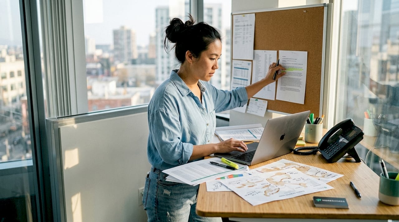 Manager reviewing cross-border sourcing workflow