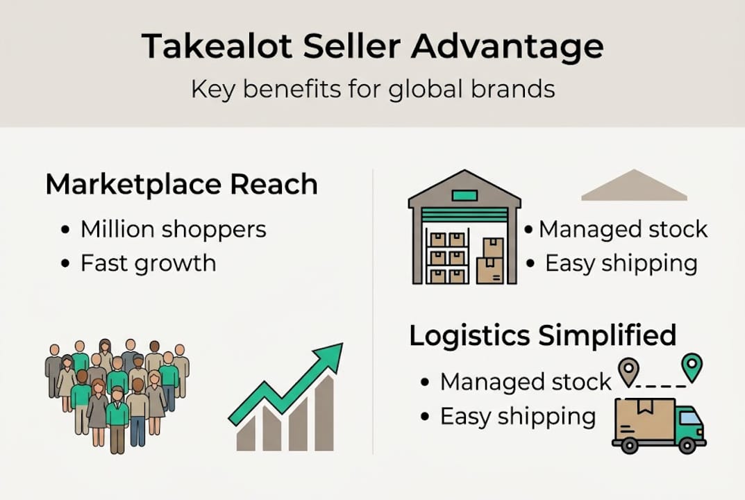 Infographic on Takealot seller benefits and logistics