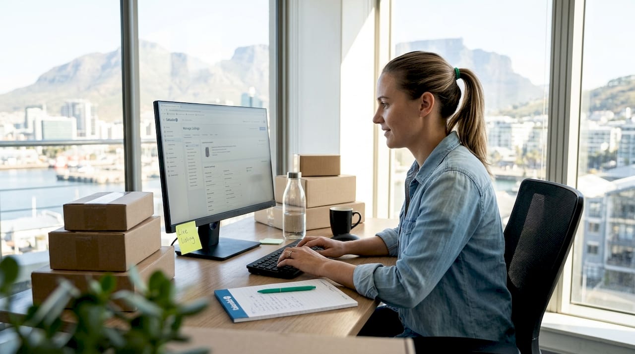 Entrepreneur updating store in South African office