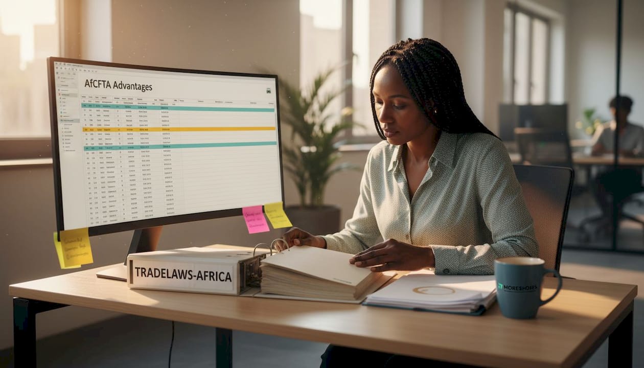 Professional reviewing African trade regulations