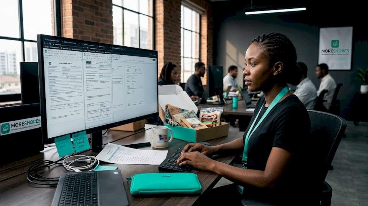 Logistics coordinator reviewing customs e-documents