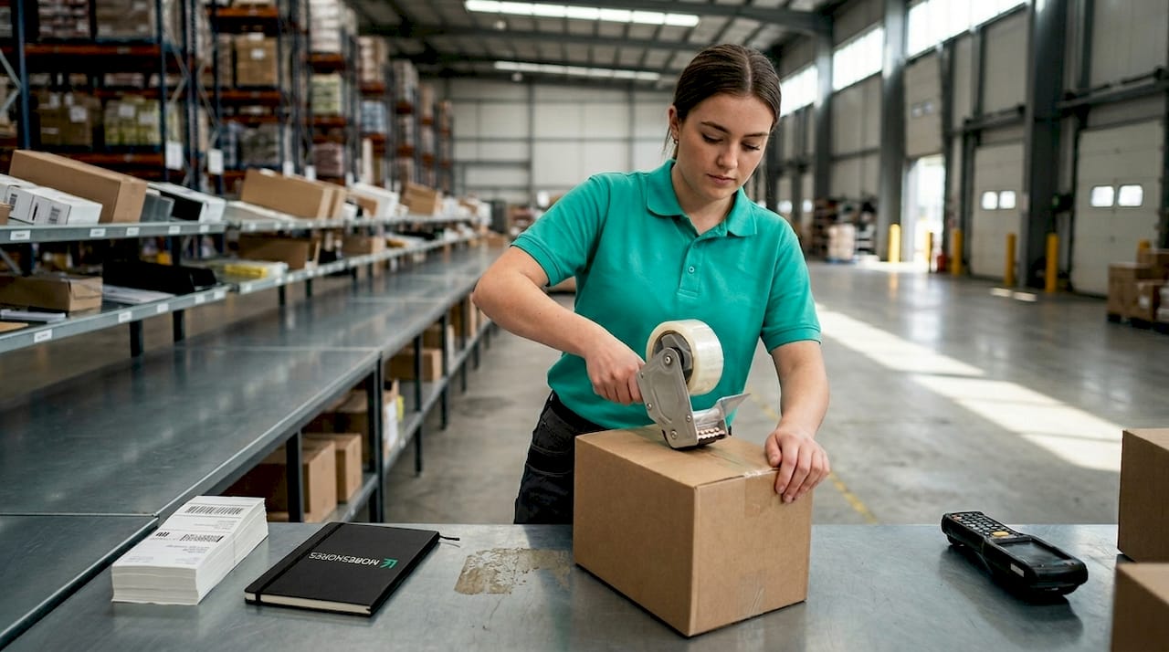 Warehouse staff packing online orders