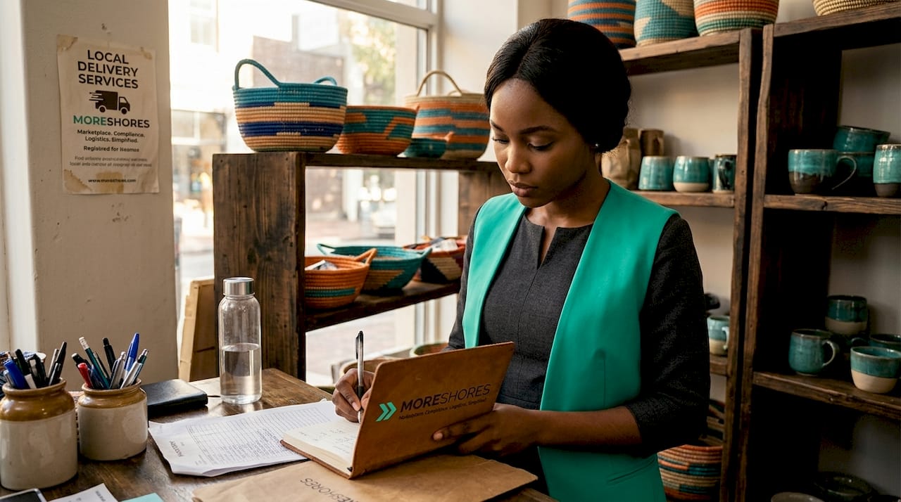 Shopkeeper conducting manual inventory count