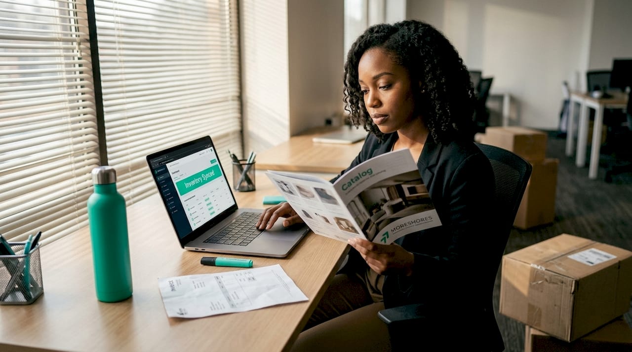 Operations manager updating automated product catalog