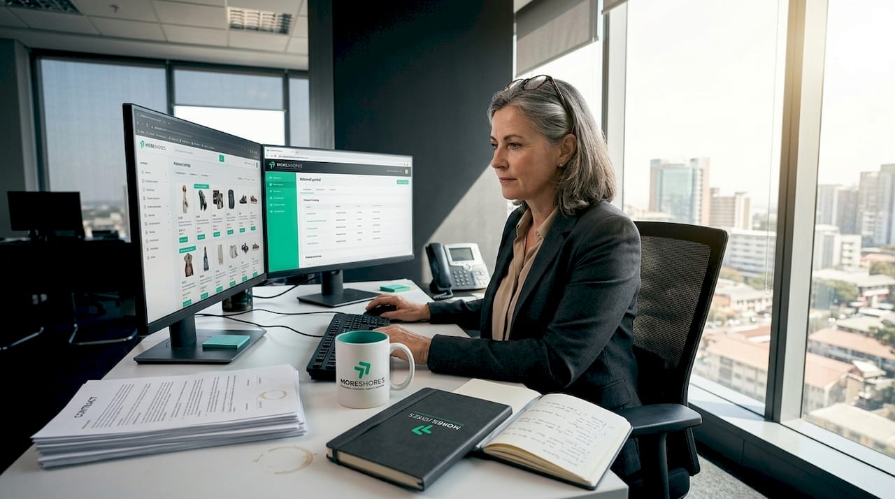 Businesswoman reviewing cross-border product listings