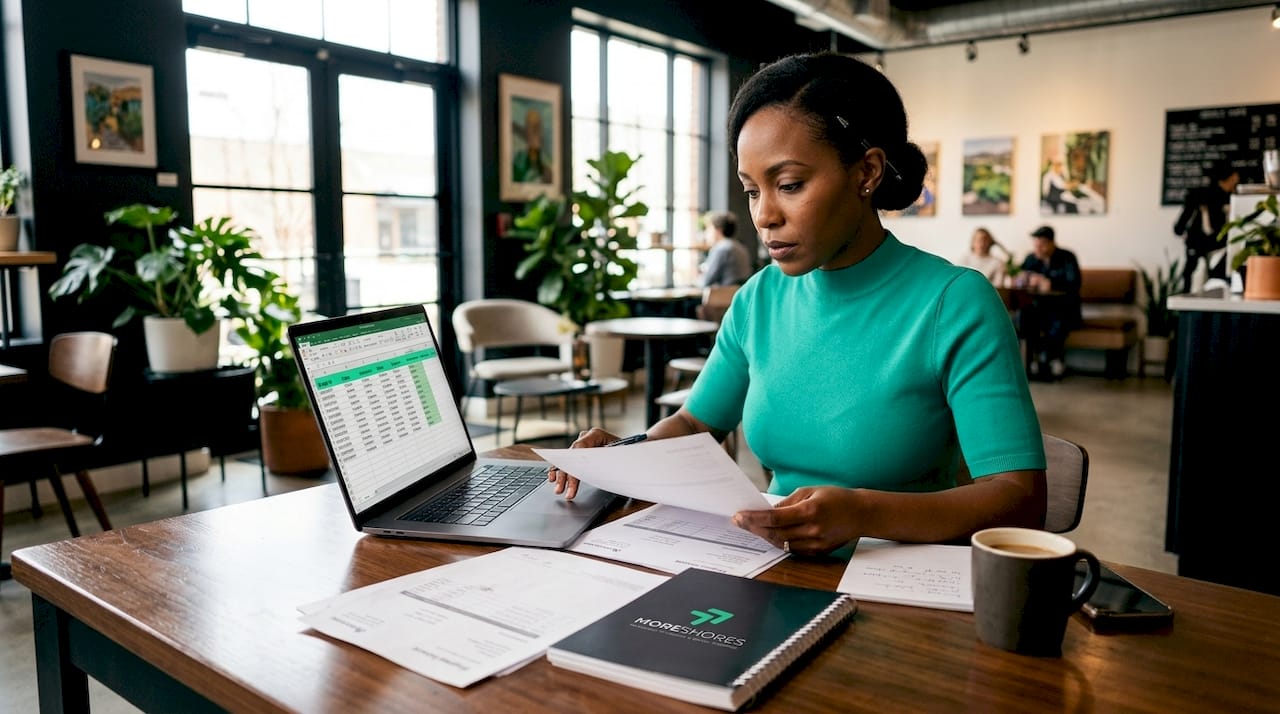 Logistics manager auditing shipping costs at desk