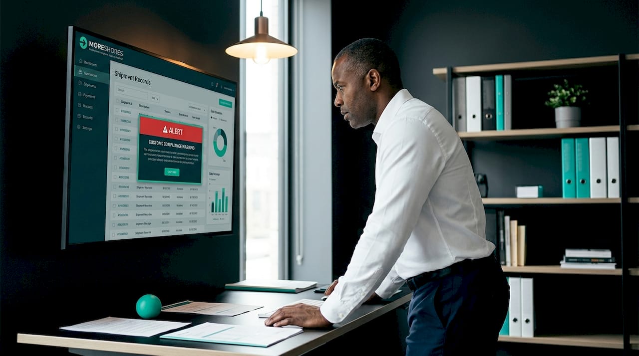 Manager reviews AI-driven customs compliance alert