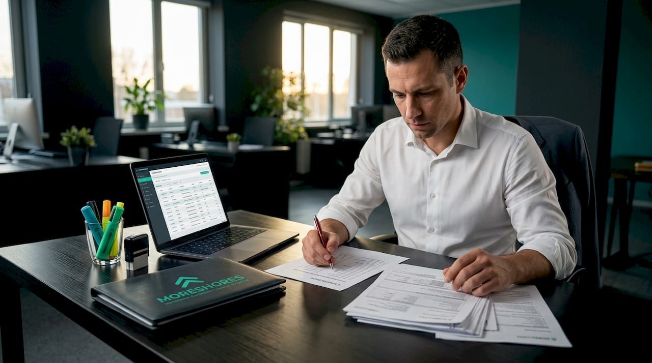 Export manager checking documents at desk