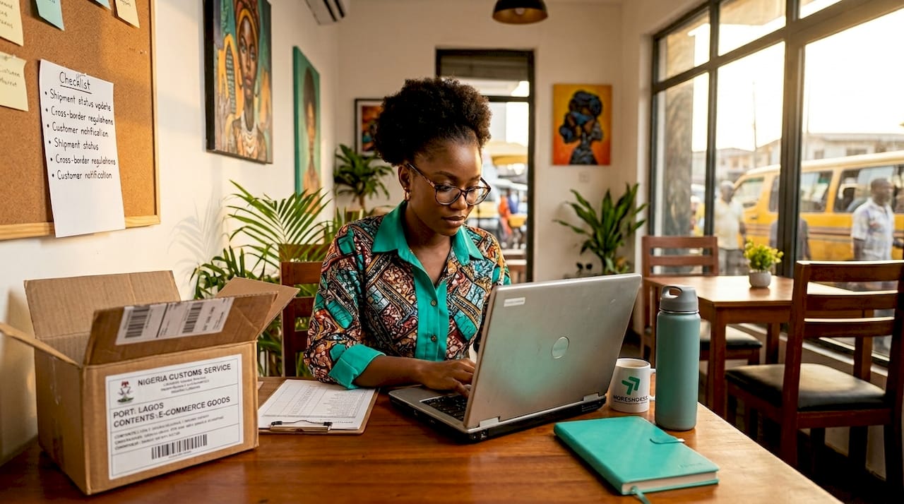 Team member checking inventory data in office