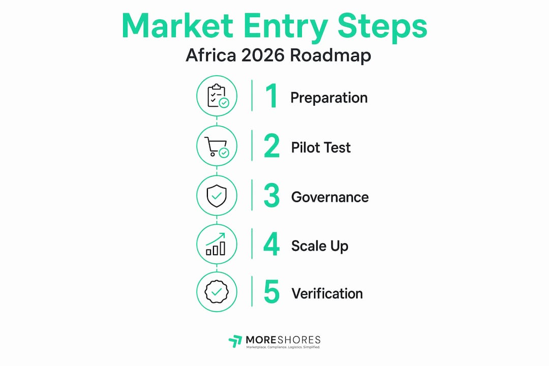 Infographic with five stages for Africa market entry