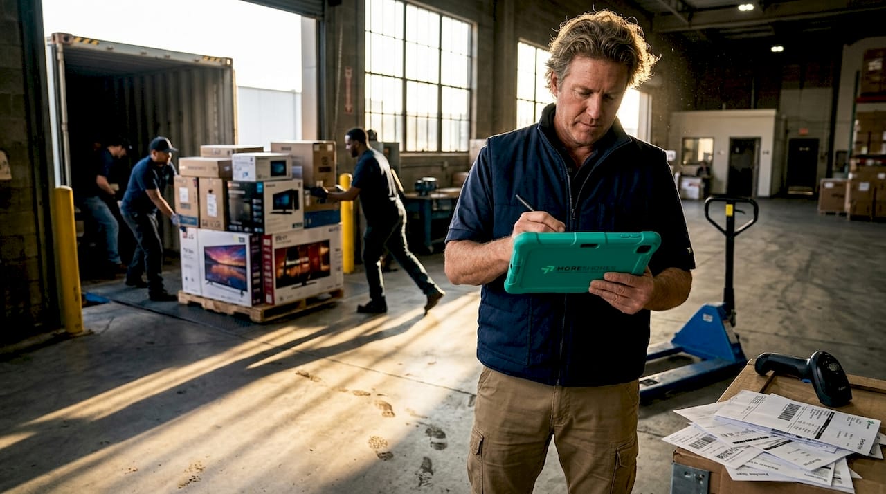 Warehouse supervisor signing delivery receipt