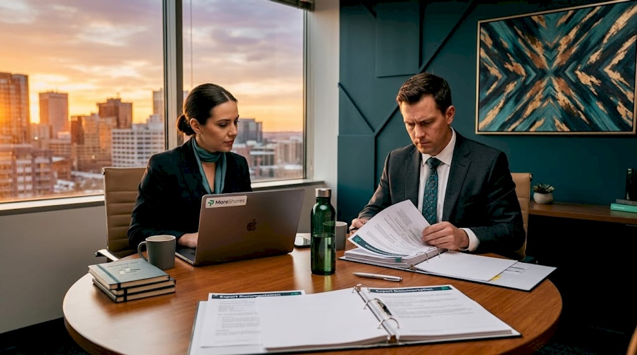 Auditors meeting about cross-border compliance in conference room