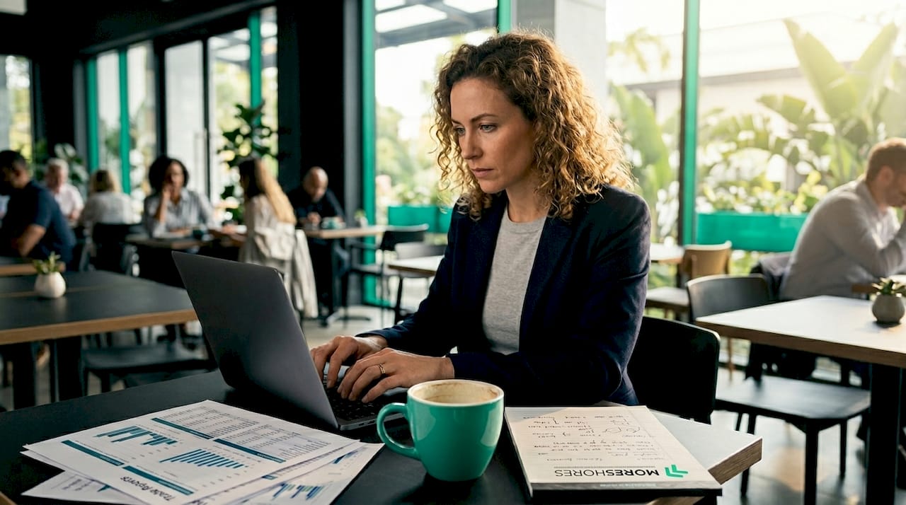 Professional using trade tech tools in office